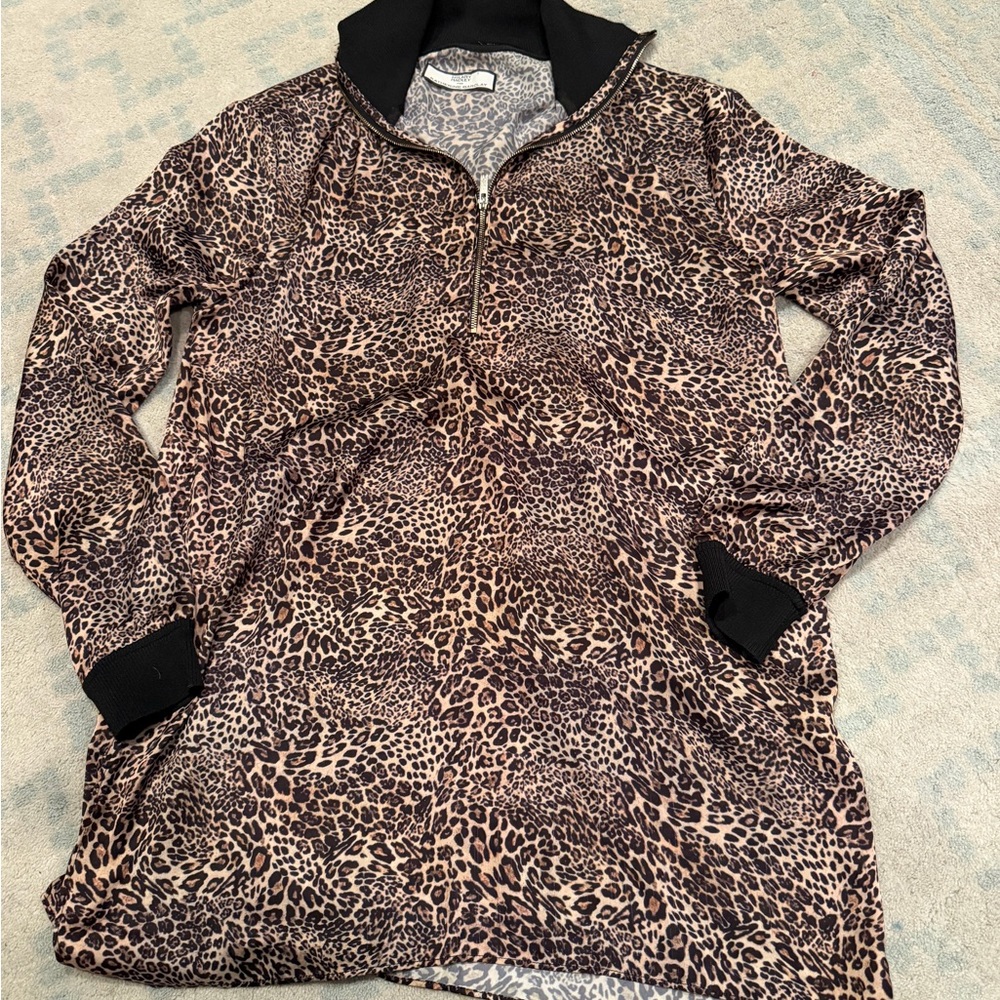 Hilary Radley Animal Print Blouse with Black Accents